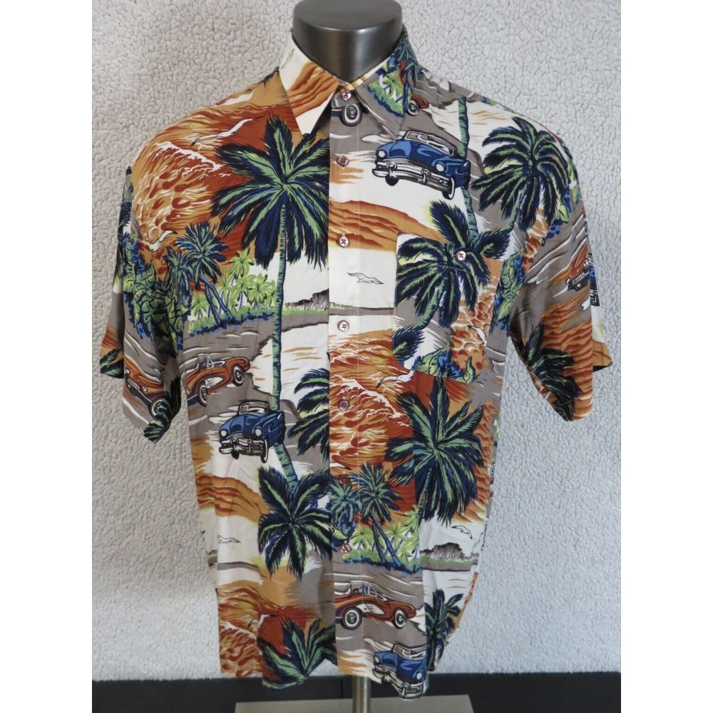 Mens Monticerutti Classic Cars‎ Hawaiian Shirt Short Sleeve Button Front Size M